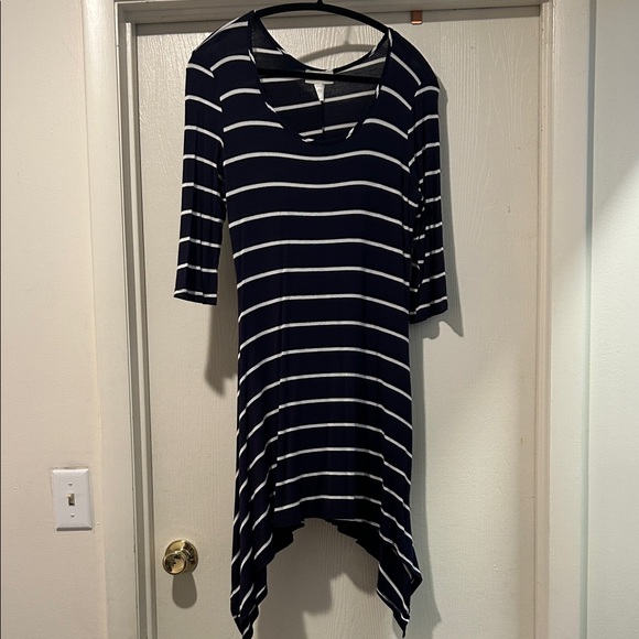 Enough About Me Women’s Navy and White Striped Dress - Picture 1 of 5